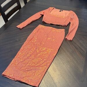 Windsor Coral Sequin Long Sleeve Dress